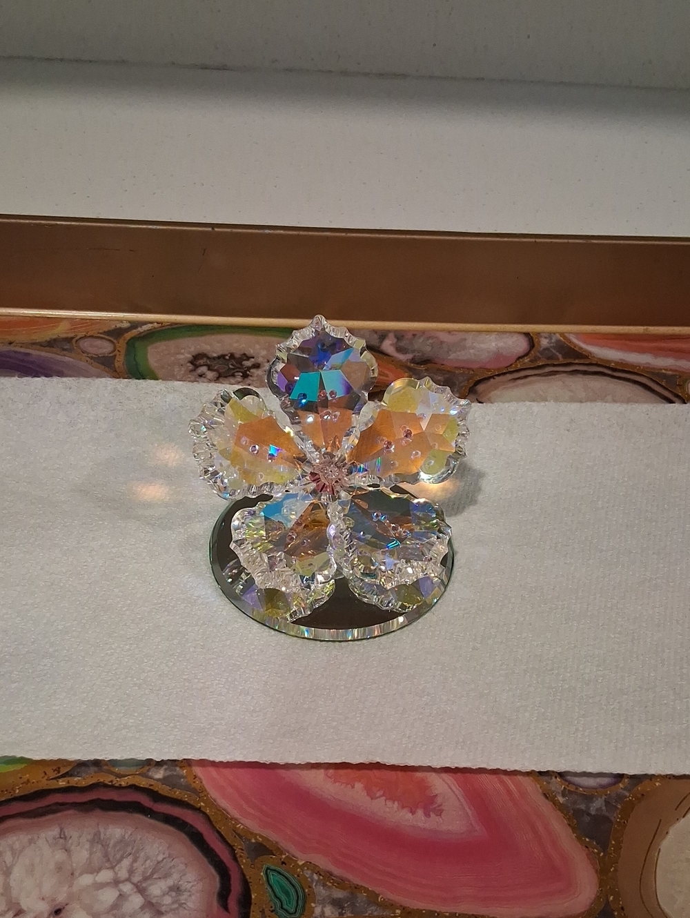 Iridescent Crystal Flower Accent - Multi-Color Decorative Figurine